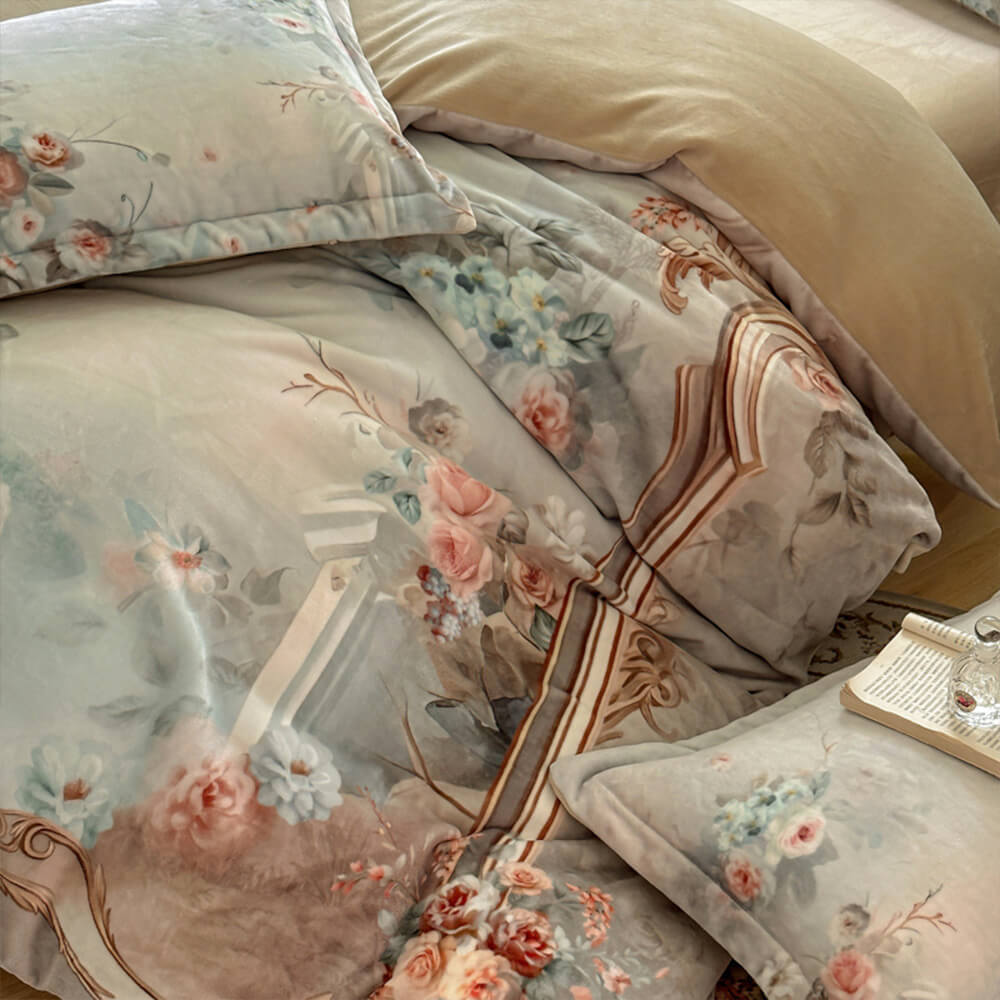 Velvet de leche floral atemporal TAL CONJUNTO DE CAMA ESTÁTICO CALIENTE
