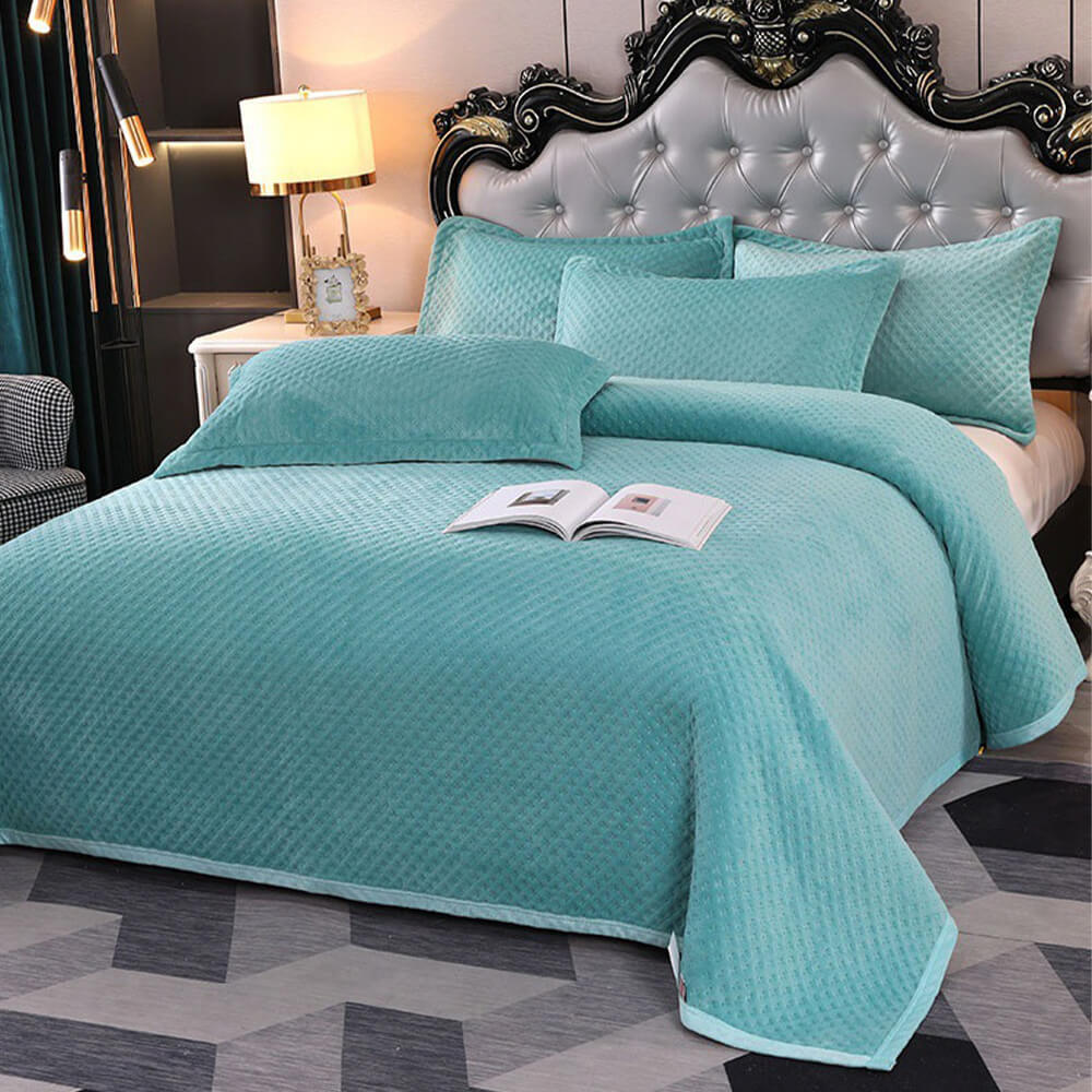 Ensemble de couvre-lit matelassé chaud en molleton de lait gaufré