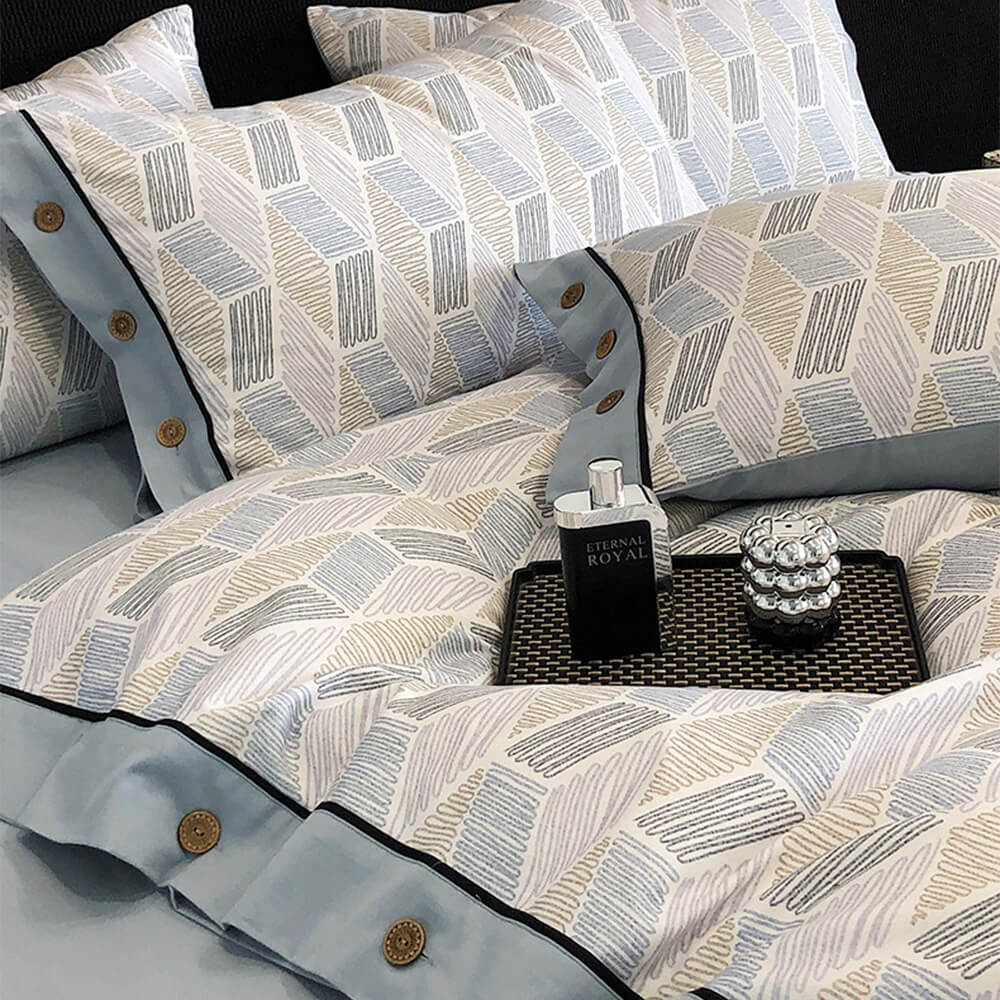 <tc>Color</tc>Juego de sábanas con botones de algodón cepillado ultrasuave y geométrico