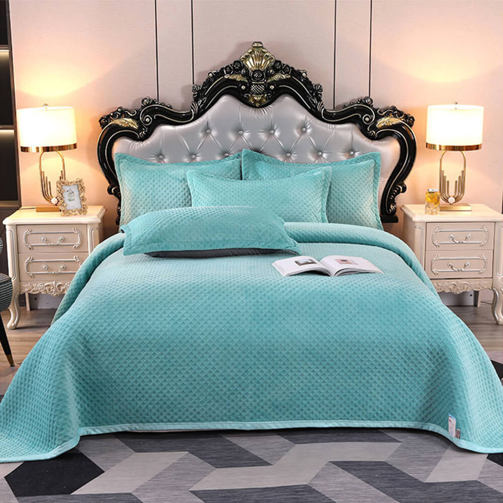 Ensemble de couvre-lit matelassé chaud en molleton de lait gaufré