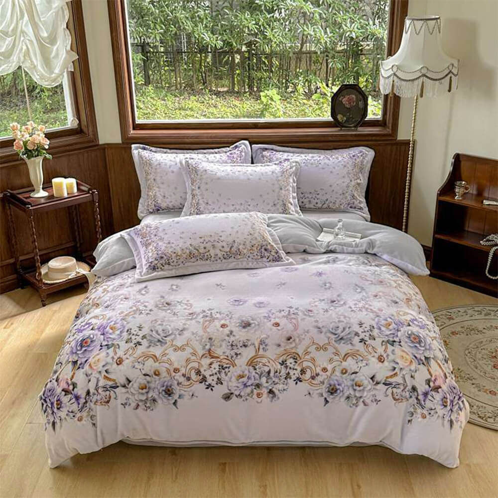 Velvet de leche floral atemporal TAL CONJUNTO DE CAMA ESTÁTICO CALIENTE
