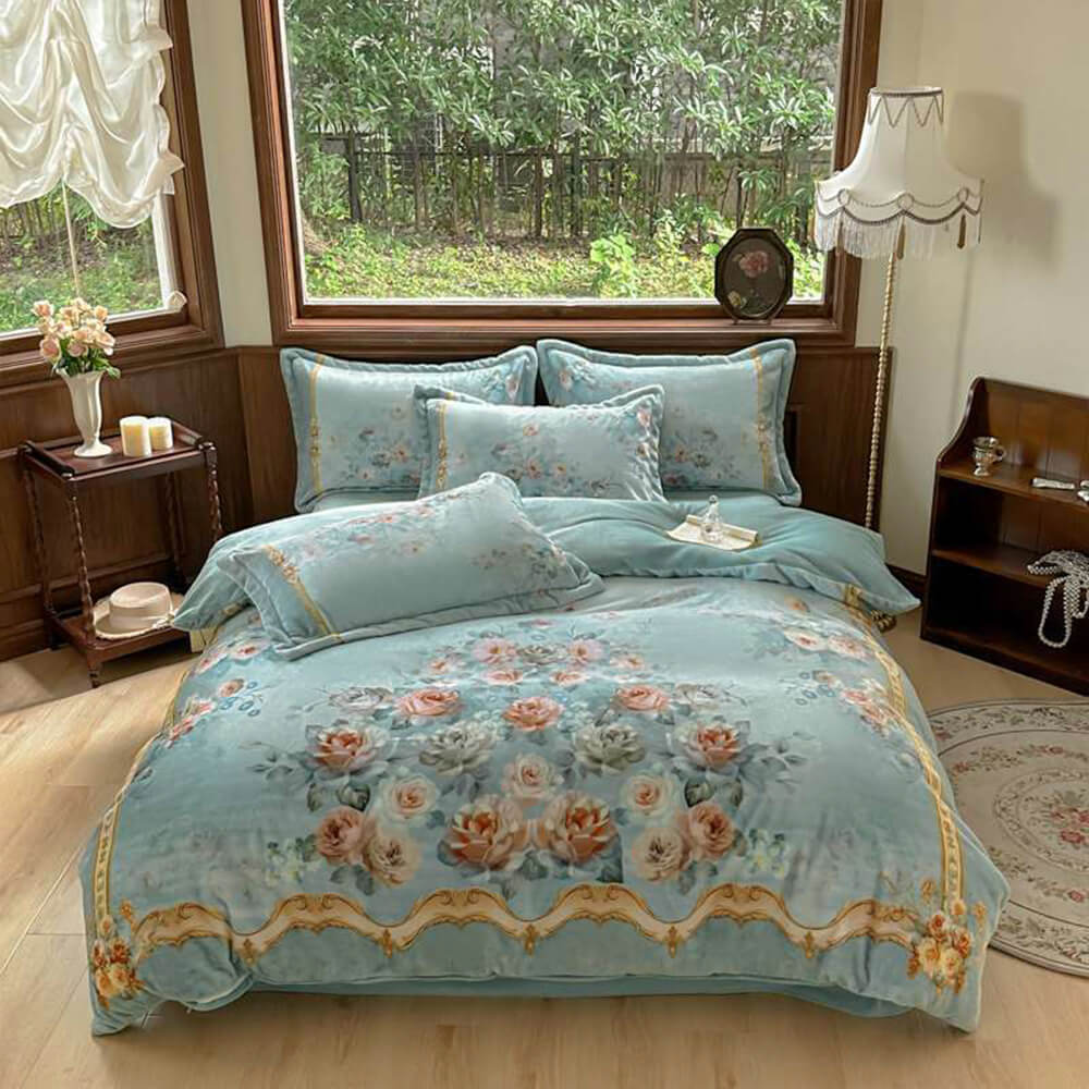 Velvet de leche floral atemporal TAL CONJUNTO DE CAMA ESTÁTICO CALIENTE