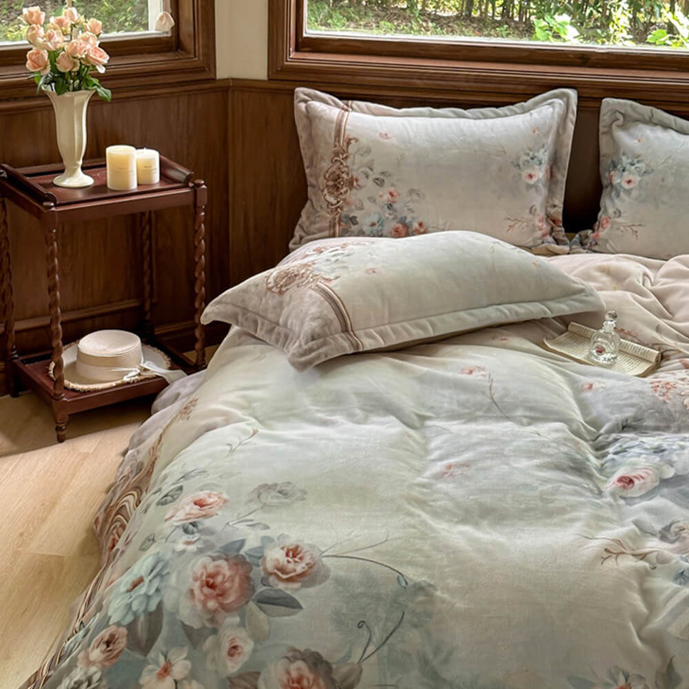 Velvet de leche floral atemporal TAL CONJUNTO DE CAMA ESTÁTICO CALIENTE