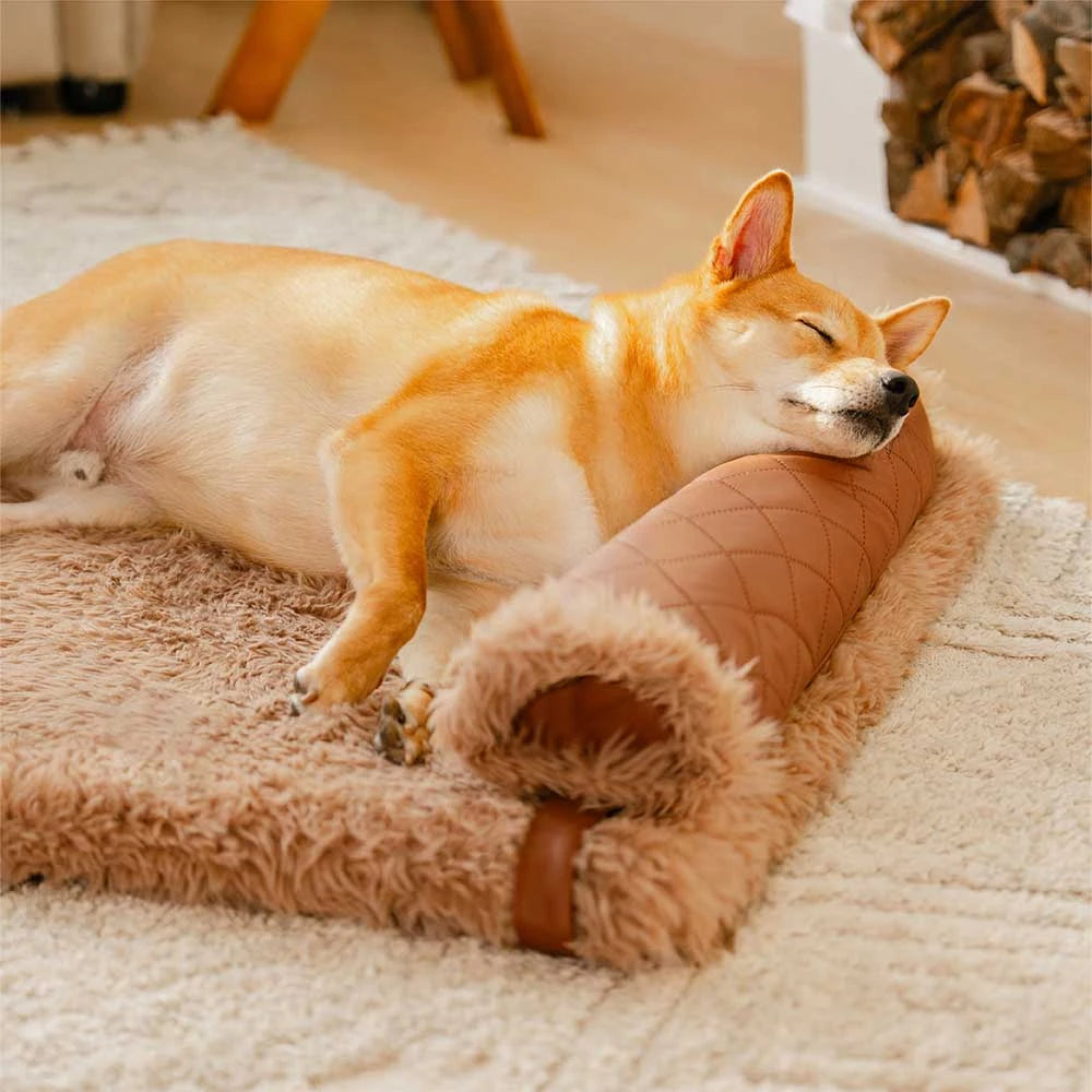 Cuero sinté de doble cara & Matina de perro esponjada de lujos de lujo cálido con almohada