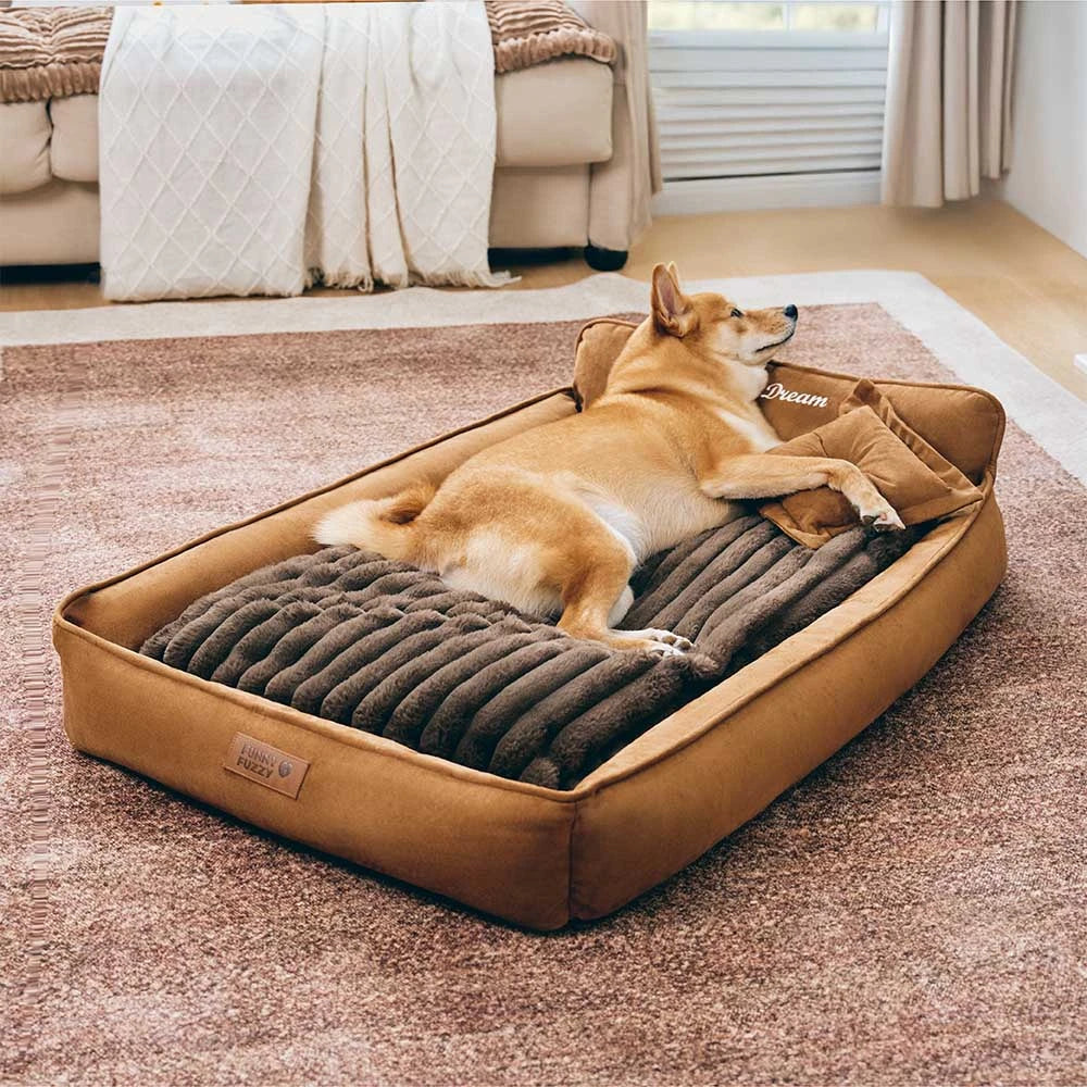 Cama de perro lavable de doble cara retro ante con almohada-Sweetdream