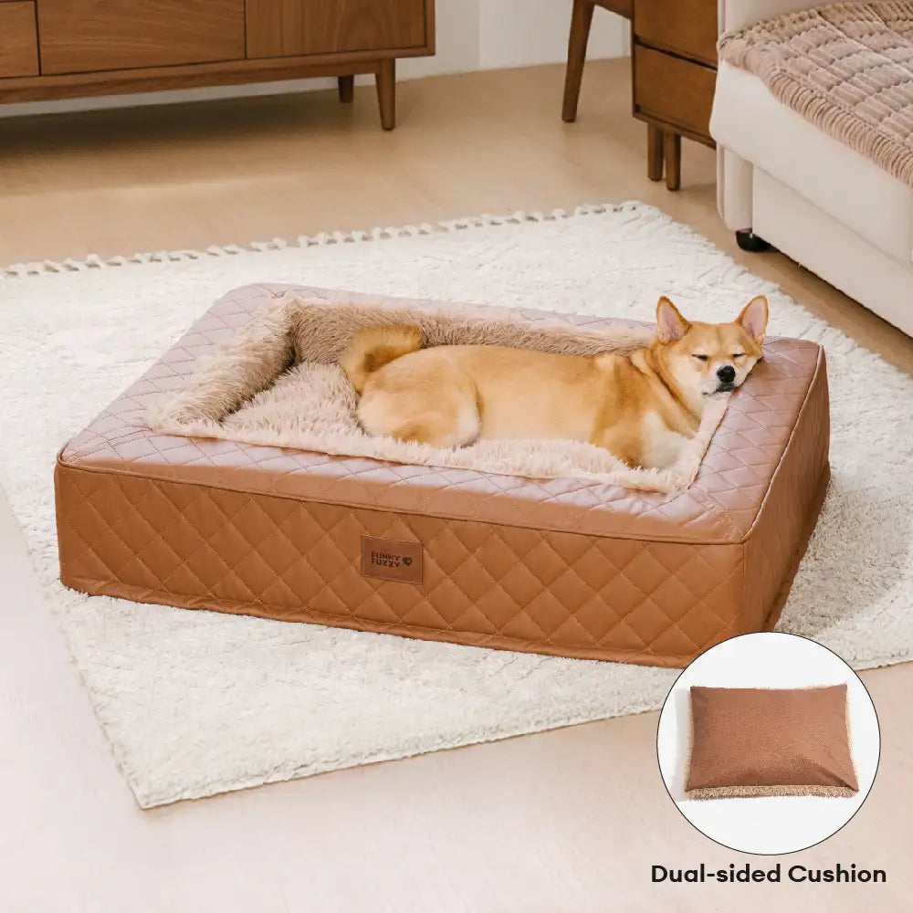 Warm Plush & Faux Leather Wraparound Orthopedic Dog Bolster Bed