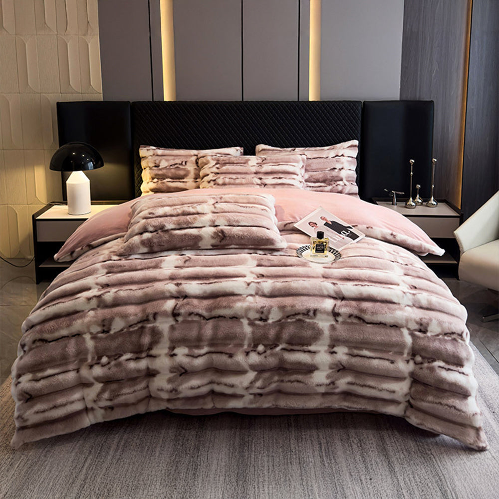 Warmes, umweltfreundliches Bettlaken-Set aus Kunstfell mit Wellenblasen-Design