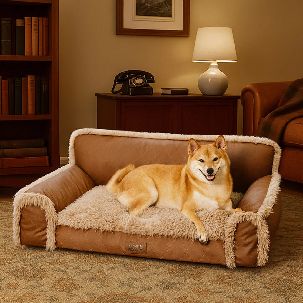 Luxe Faux Leather Plush Sponge Sponge Orthopedic Dog Bed - Calentamiento