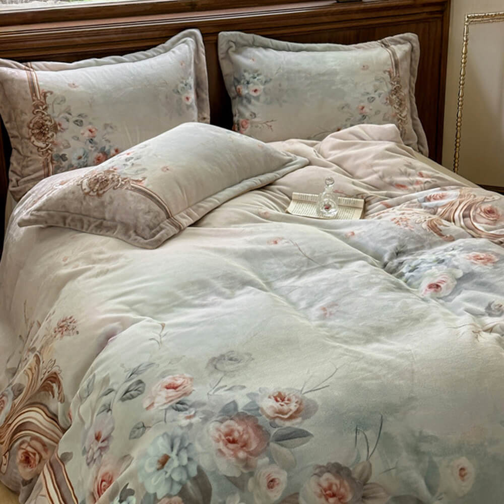 Velvet de leche floral atemporal TAL CONJUNTO DE CAMA ESTÁTICO CALIENTE