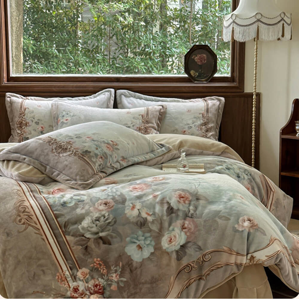 Velvet de leche floral atemporal TAL CONJUNTO DE CAMA ESTÁTICO CALIENTE