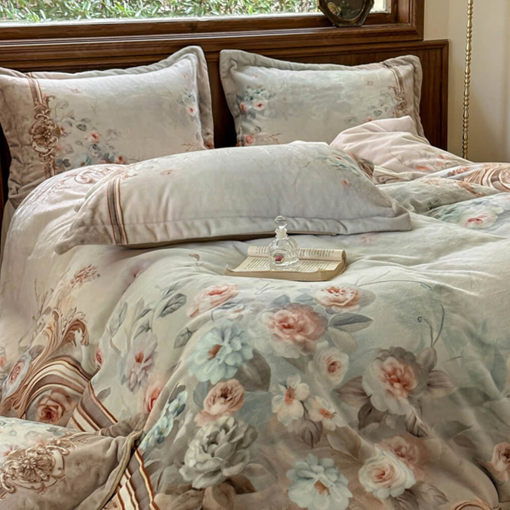 Velvet de leche floral atemporal TAL CONJUNTO DE CAMA ESTÁTICO CALIENTE