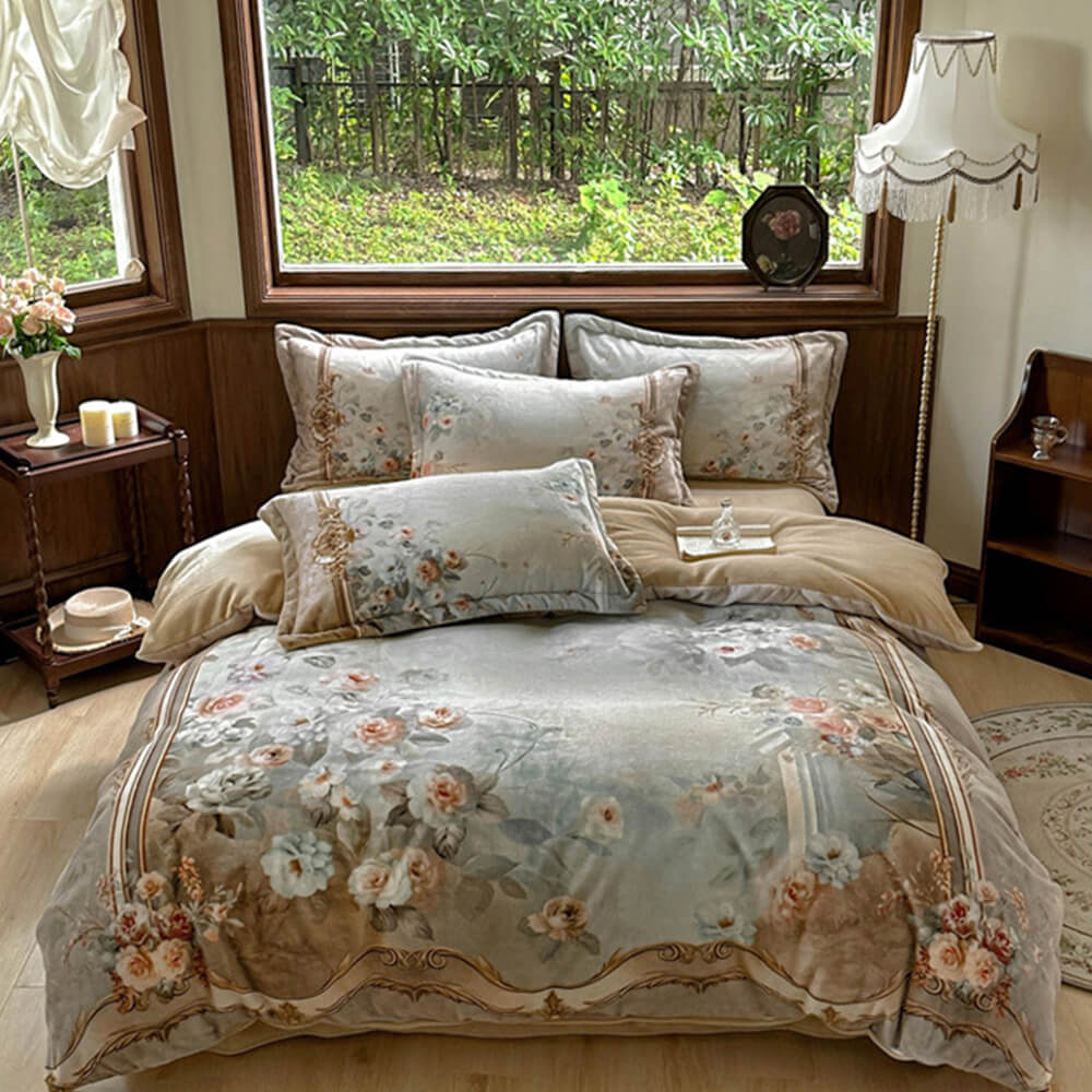 Velvet de leche floral atemporal TAL CONJUNTO DE CAMA ESTÁTICO CALIENTE