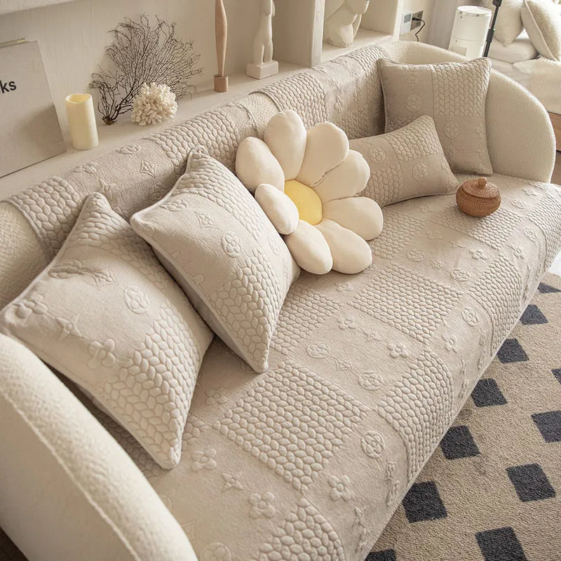 Bordado de trigo 3D algodón lavable de algodón sin deslizamiento de la cubierta del sofá del rasguño