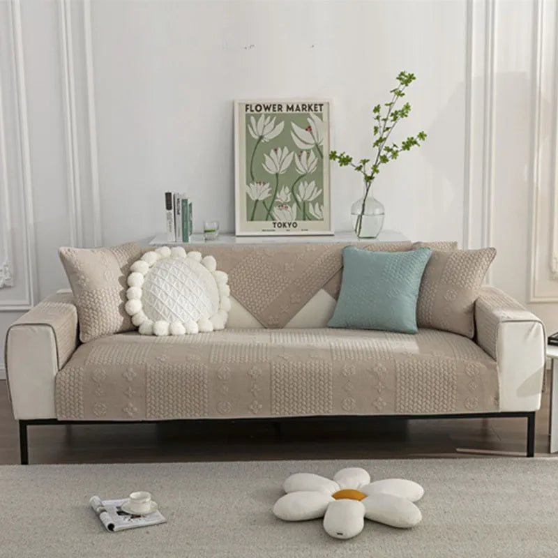Bordado de trigo 3D algodón lavable de algodón sin deslizamiento de la cubierta del sofá del rasguño