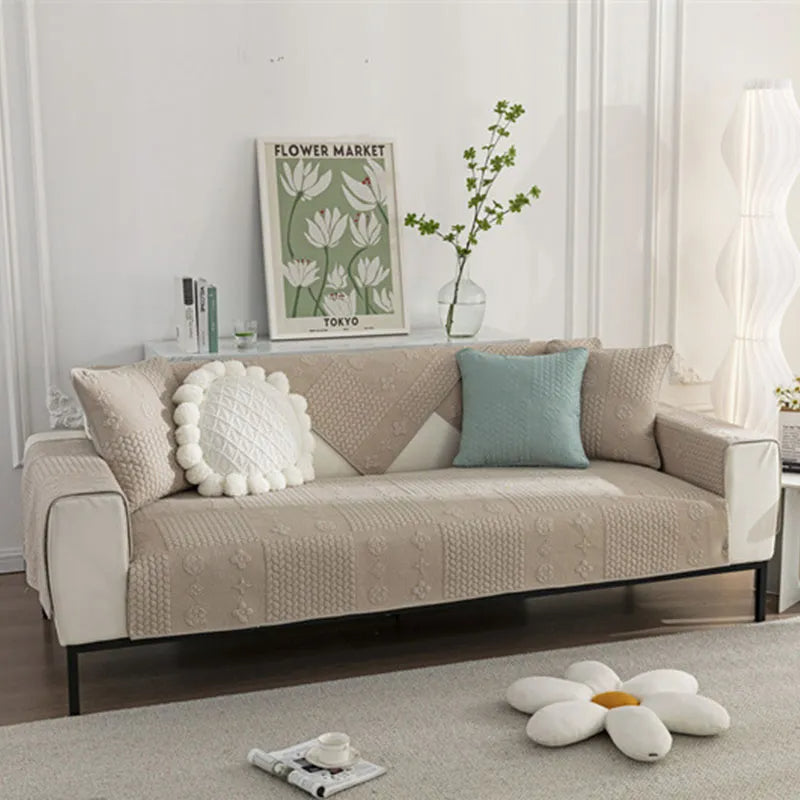Bordado de trigo 3D algodón lavable de algodón sin deslizamiento de la cubierta del sofá del rasguño