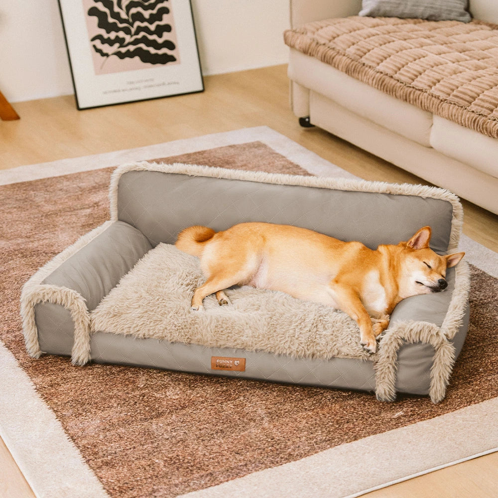 Luxe Faux Leather Plush Sponge Sponge Orthopedic Dog Bed - Calentamiento