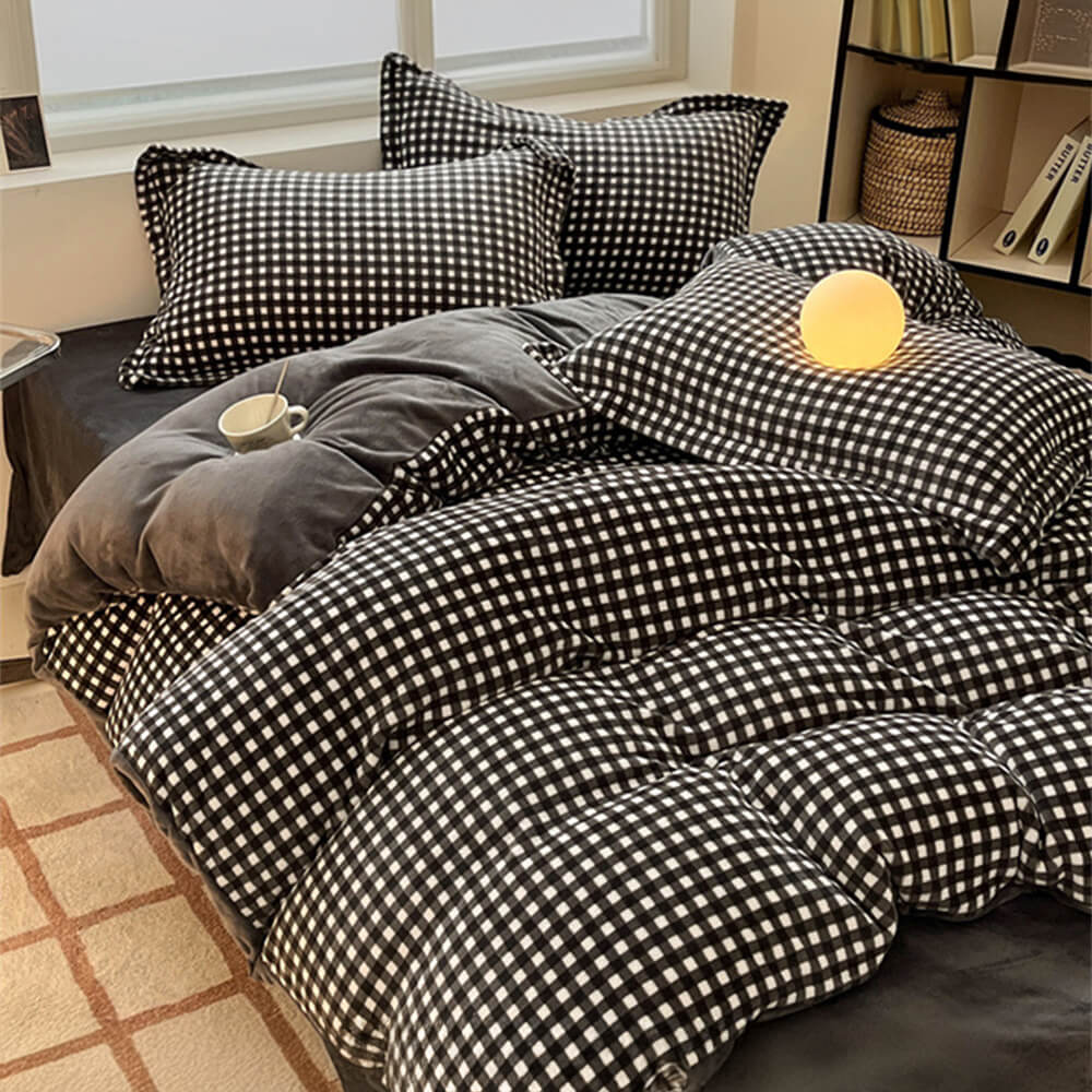 Juego de cama de terciopelo de la leche a cuadros antiestática