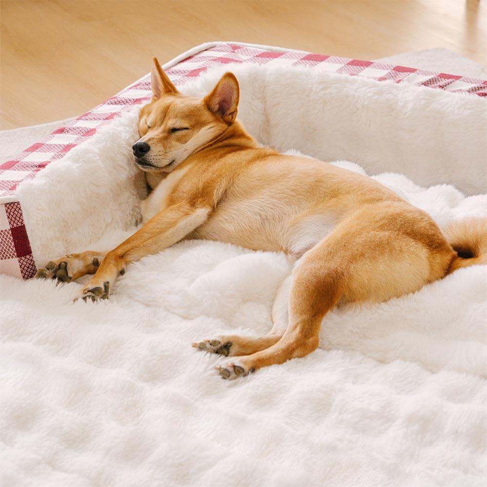 Klassisches, kariertes, ergonomisches, beruhigendes Hundebett – erweiterbar und waschbar