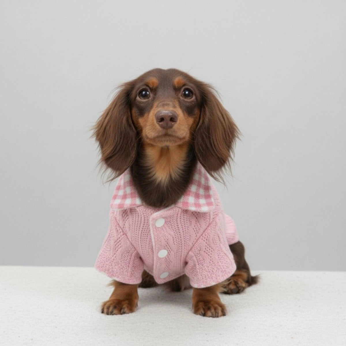 Cozy Knitted Dog Sweater with Plaid Collar – Available in Pink & Blue