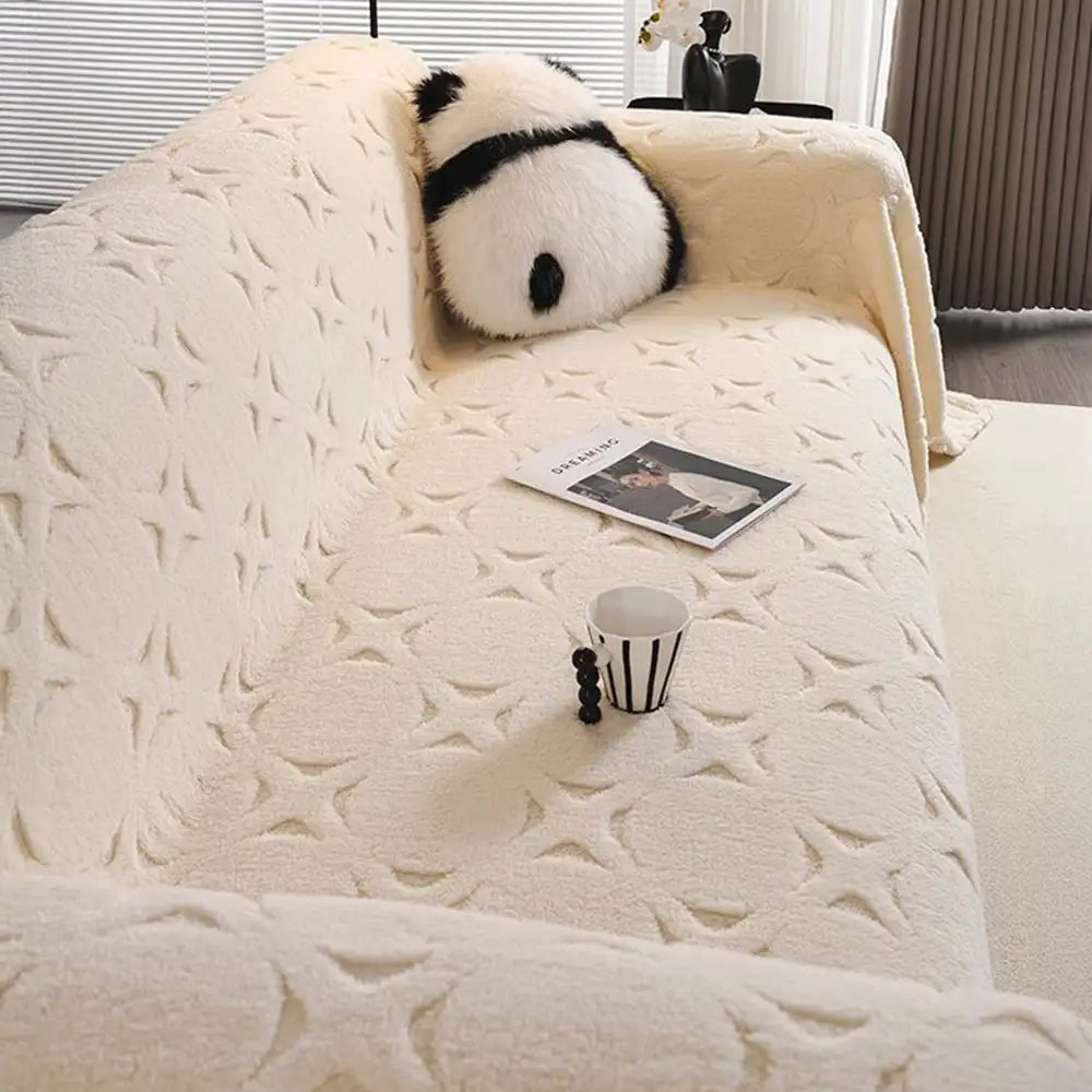 Cream Textured Jacquard Design Sofa Decorative Throw Couch Cover