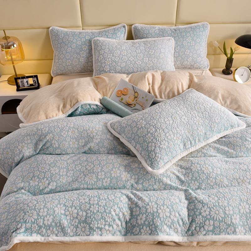 Ensemble de draps de lit élégant en velours sculpté, motif floral, doux pour la peau