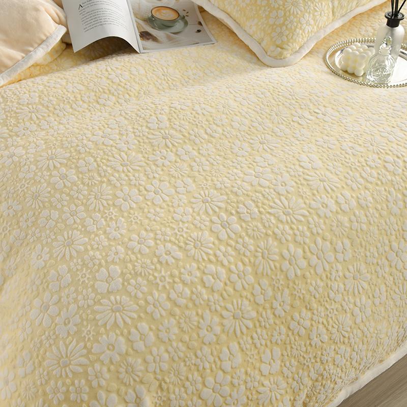 Ensemble de draps de lit élégant en velours sculpté, motif floral, doux pour la peau