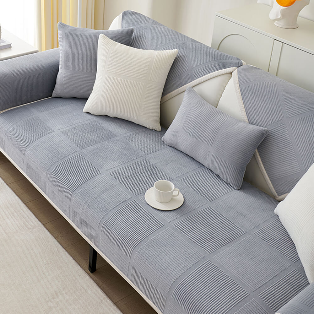 Cubierta clásica de sofá de felpa de cuadrado rayado