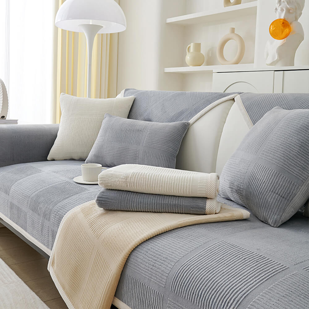 Cubierta clásica de sofá de felpa de cuadrado rayado