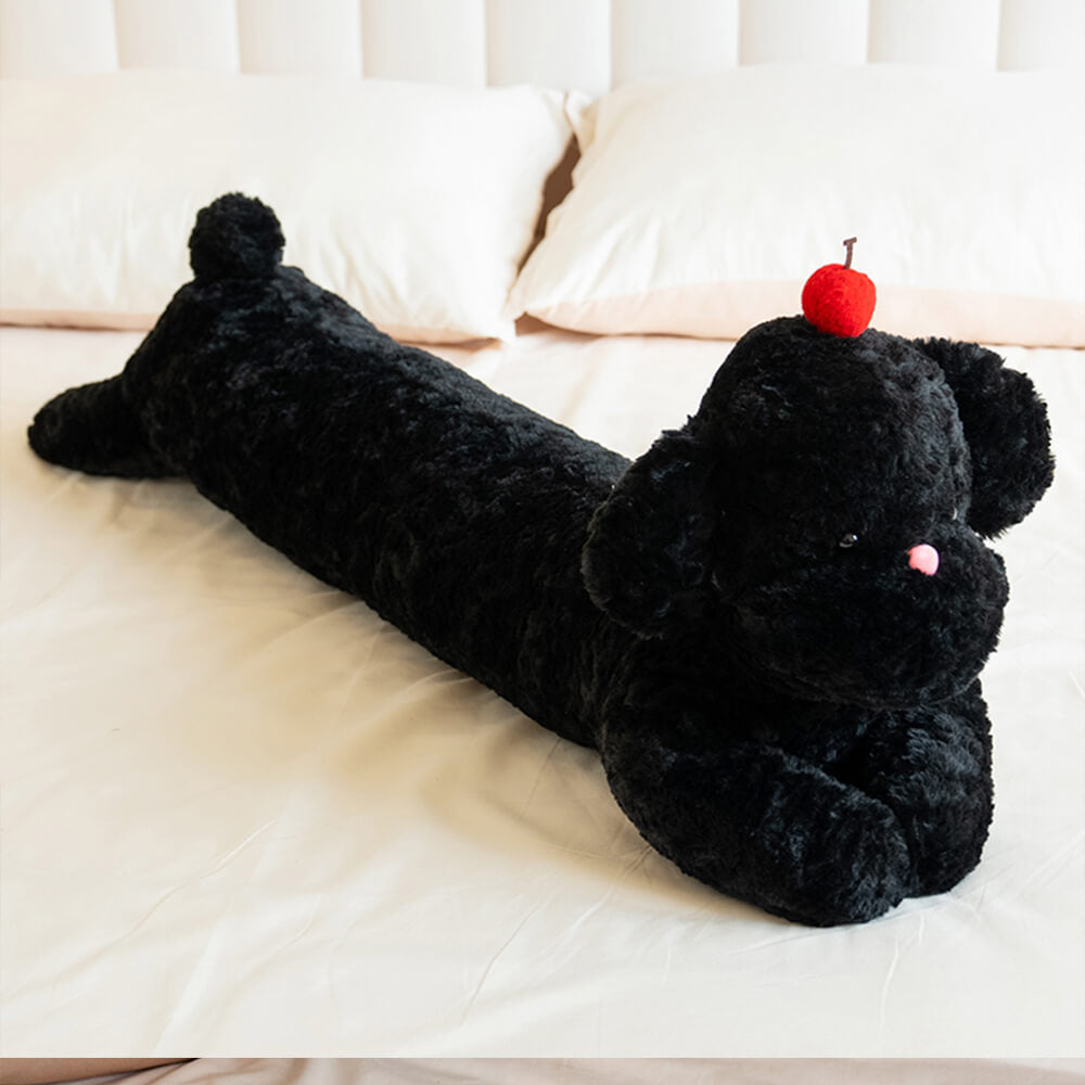 Kuscheliges, langes Sofakissen mit Kirschmotiv und Hund aus Plüsch