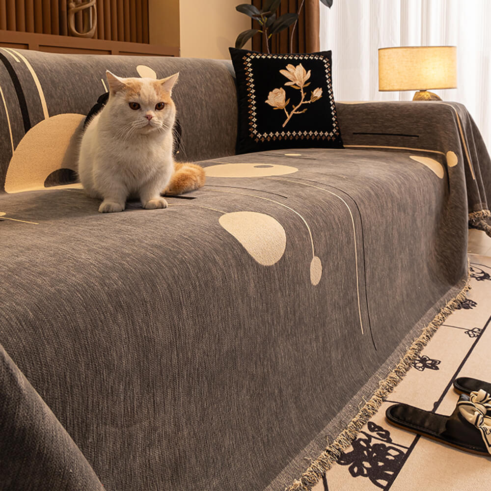 Modern Planet Cup Style Cat-Friendly Chenille Throw Couch Cover