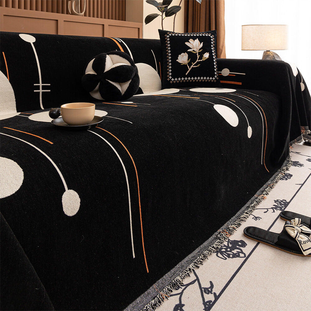 Modern Planet Cup Style Cat-Friendly Chenille Throw Couch Cover