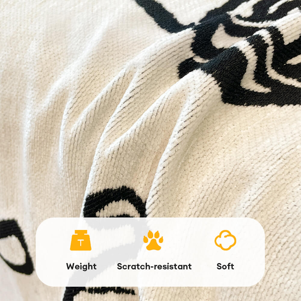 Cute Hand-Drawn Cat Pattern Reversible Chenille Throw Couch Cover