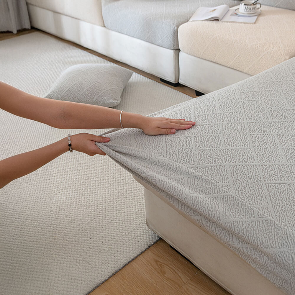 Diamond Jacquard Plush Full-Cover Stretch Couch Cover