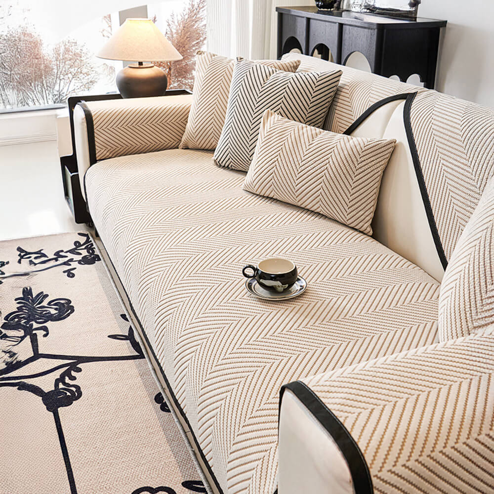 Two-Tone Woven Herringbone Skin-Friendly Polar Fleece Couch Cover