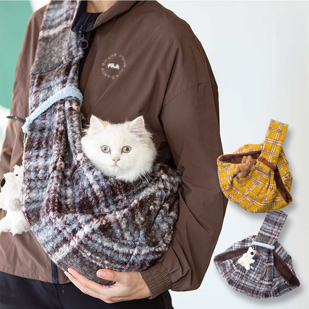 Bolsa de transporte de perros y gatos de bolsillo de bolsillo seguro a cuadros a cuadros