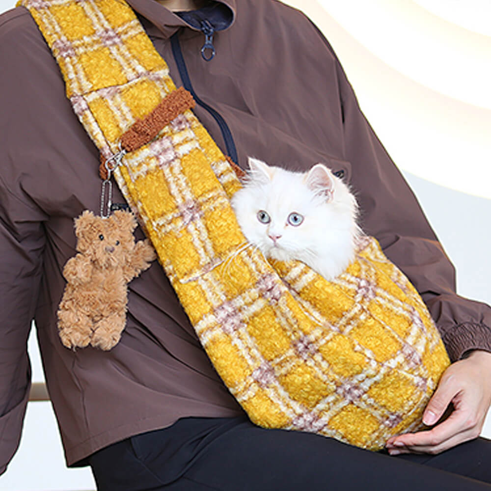 Bolsa de transporte de perros y gatos de bolsillo de bolsillo seguro a cuadros a cuadros