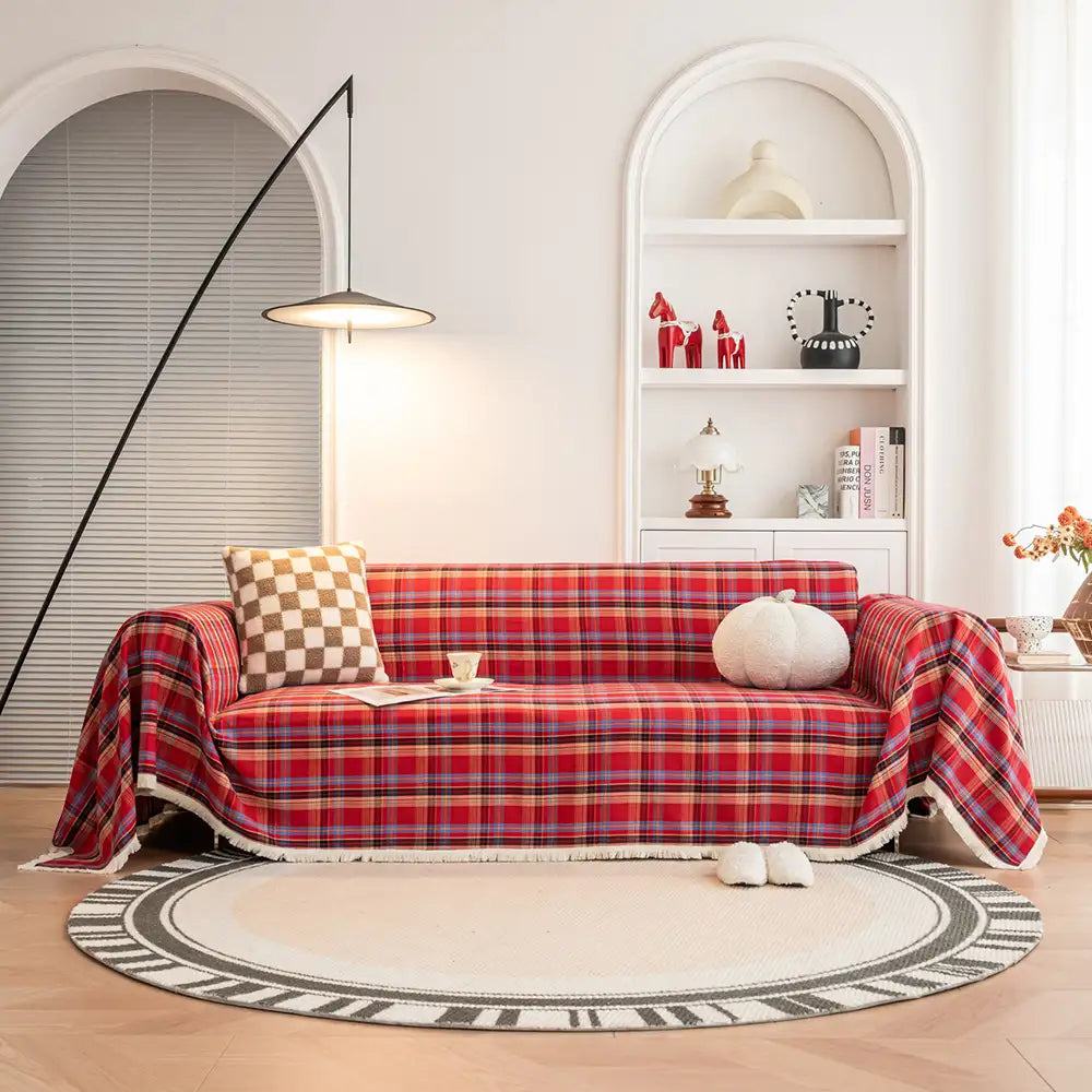 Festive Plaid Color Block Sofa Decoration Couch Cover
