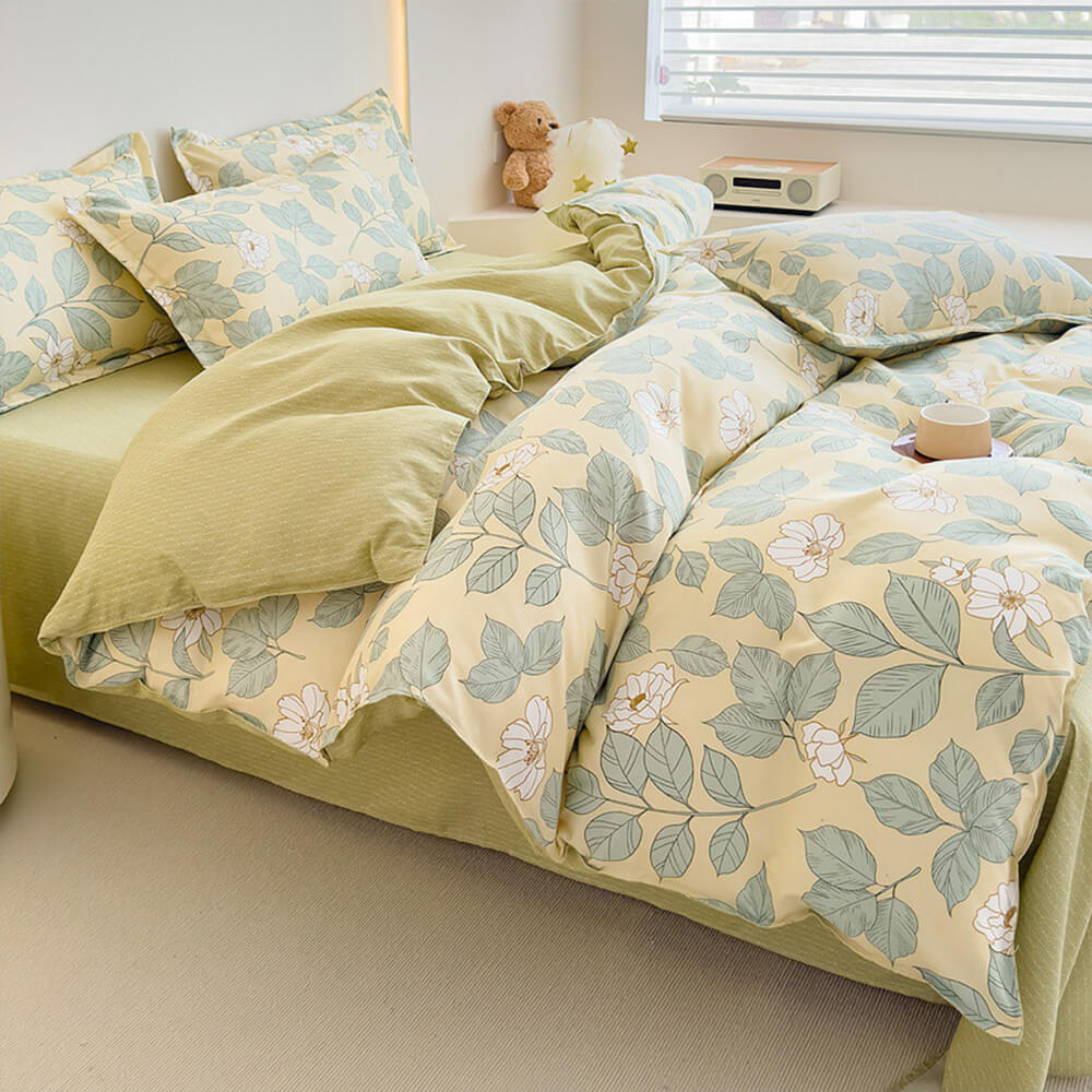 Brushed Washed Cotton Floral Bed Sheet Set