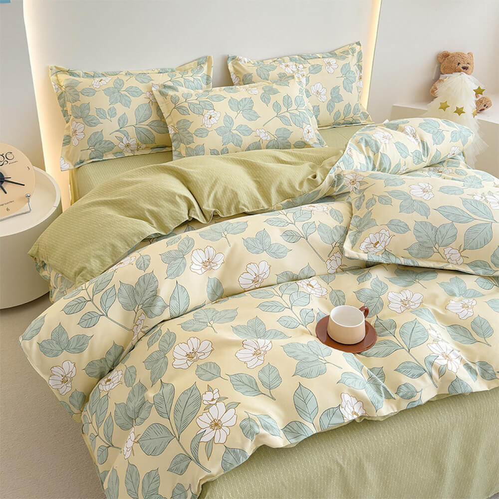 Brushed Washed Cotton Floral Bed Sheet Set