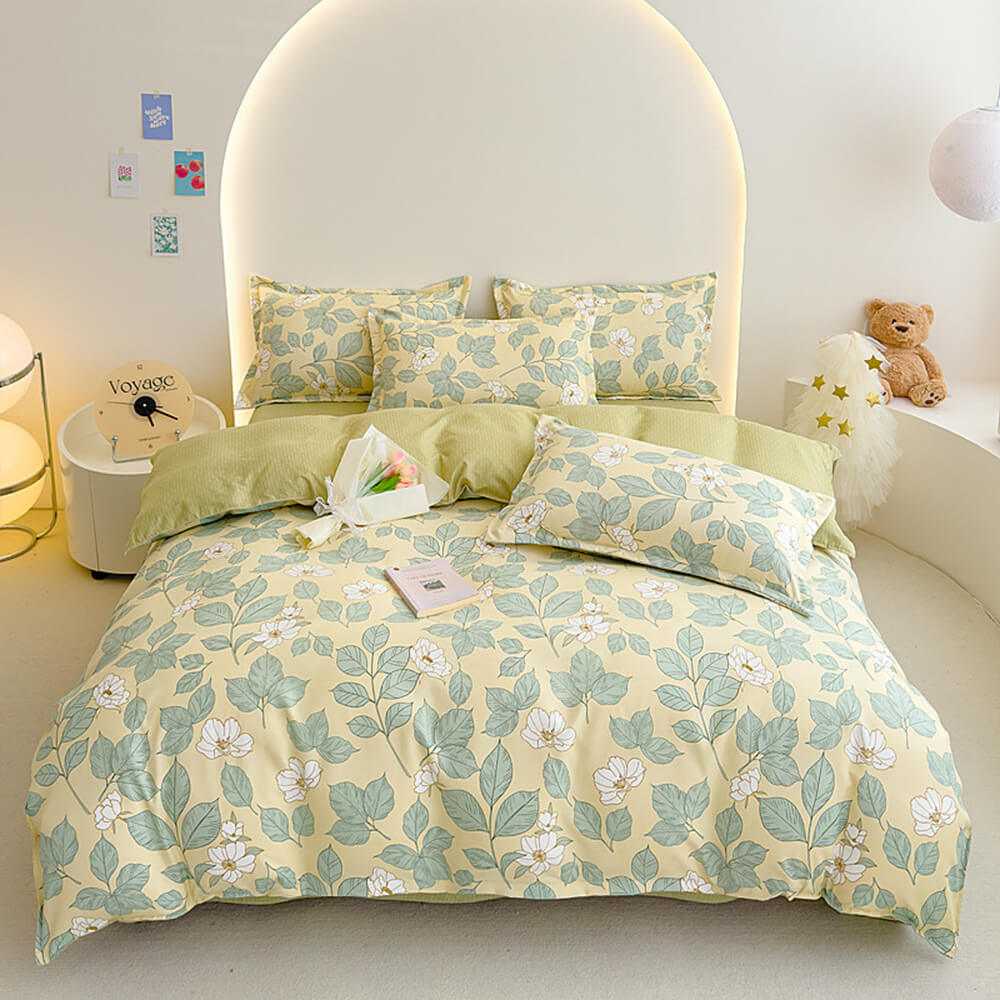 Brushed Washed Cotton Floral Bed Sheet Set