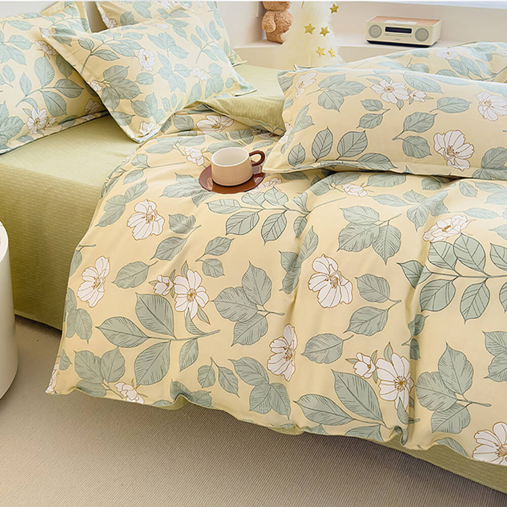 Brushed Washed Cotton Floral Bed Sheet Set