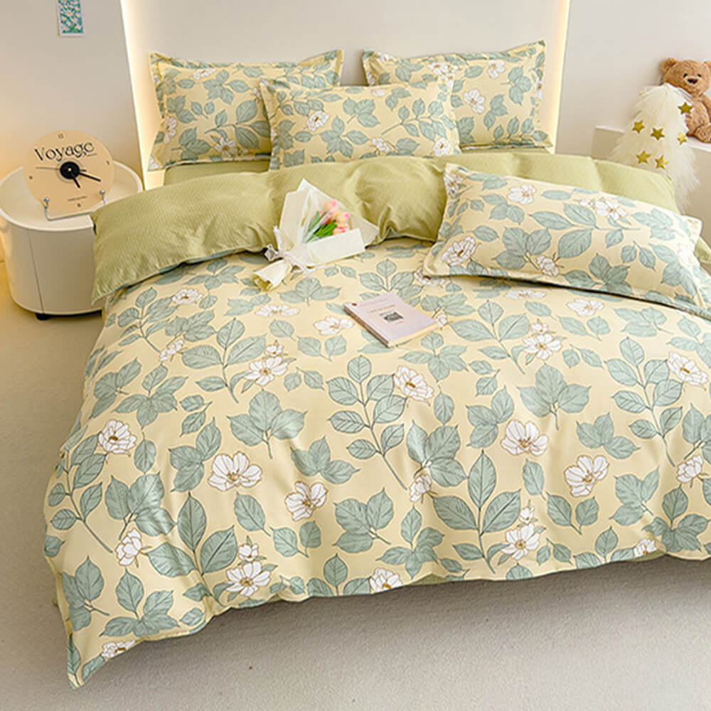 Brushed Washed Cotton Floral Bed Sheet Set