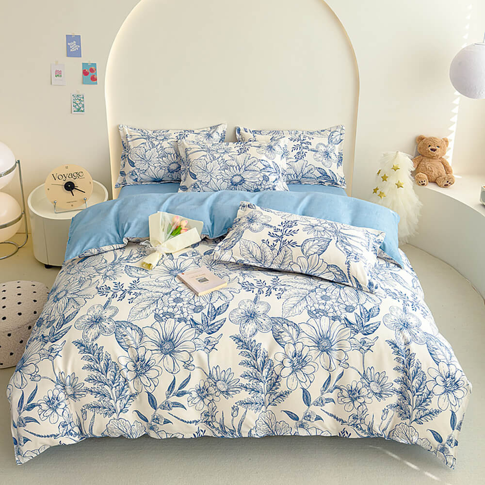 Brushed Washed Cotton Floral Bed Sheet Set