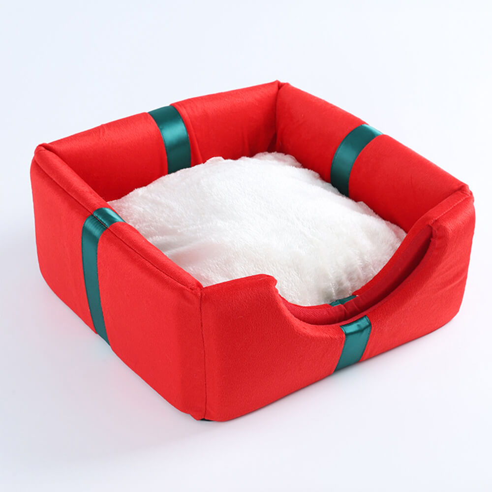 Caja de regalo de Navidad cálida cama semicerrada en la cueva y cama para perros y gatos
