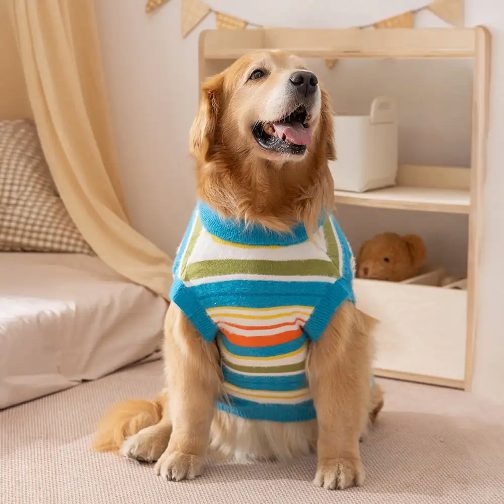 Color Blocked Striped Dog Sweater-Suitable For Large Dogs