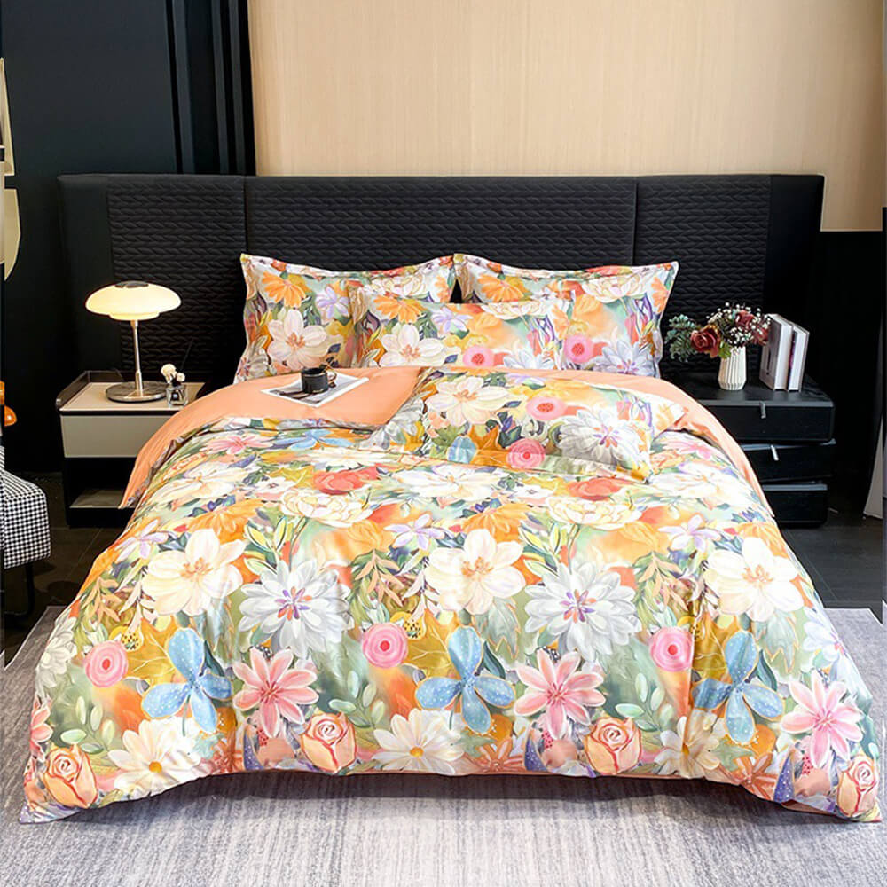 Elegant Oil Painting Style Floral Cotton Bed Sheet Set