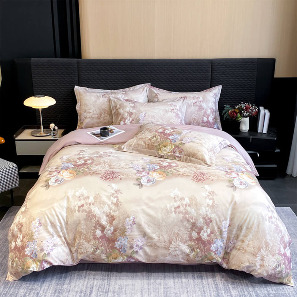 Elegant Oil Painting Style Floral Cotton Bed Sheet Set