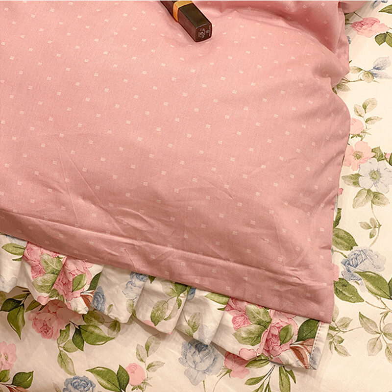 Elegant Ruffled Floral Cotton Bed Sheet Set