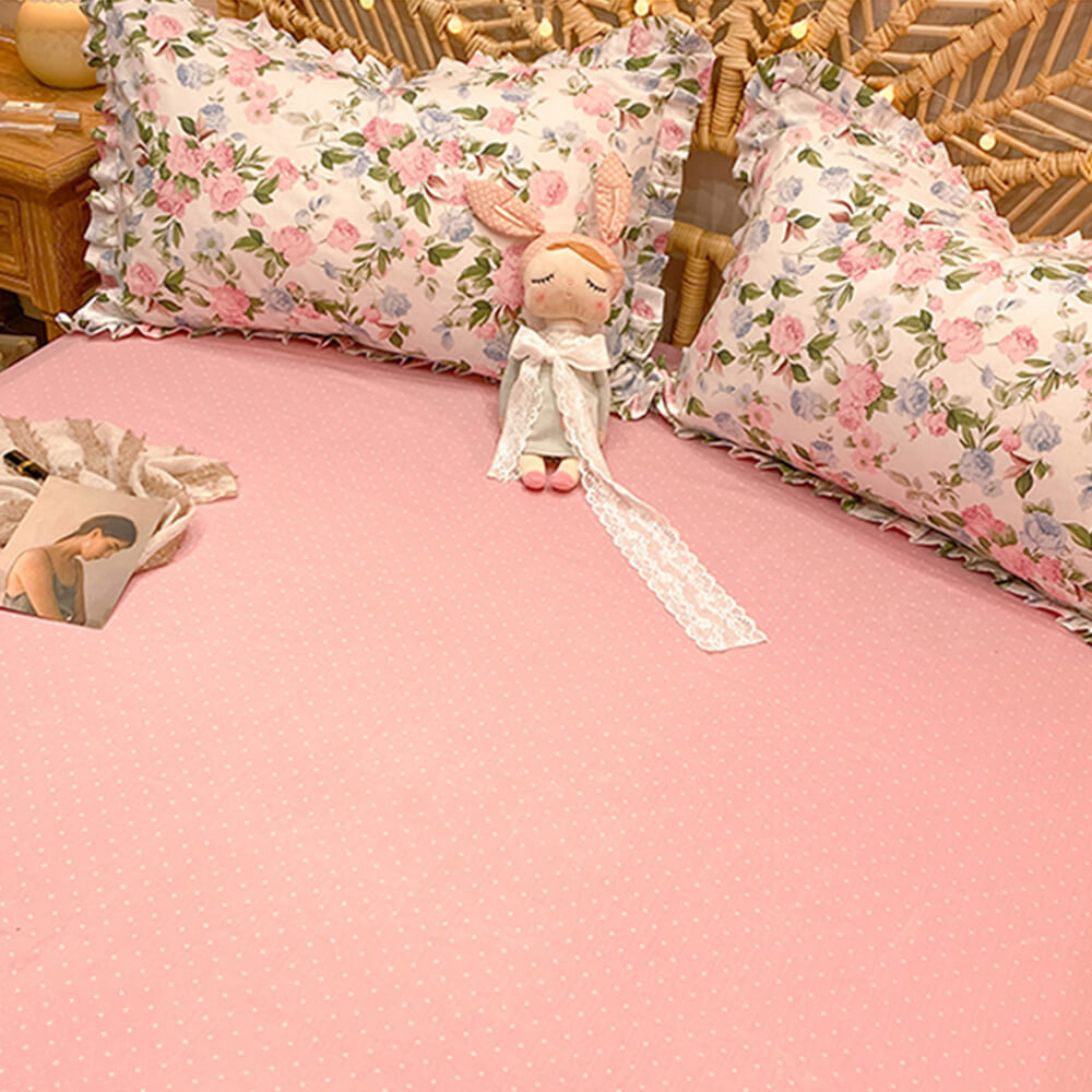 Elegant Ruffled Floral Cotton Bed Sheet Set