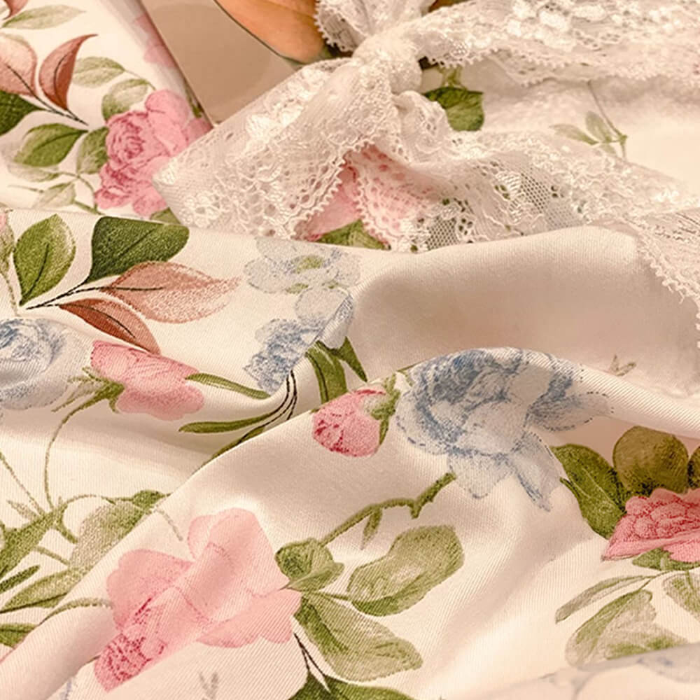 Elegant Ruffled Floral Cotton Bed Sheet Set